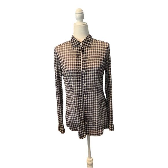 Cabi Button Down Mesh Plaid Shirt EUC - Picture 1 of 5